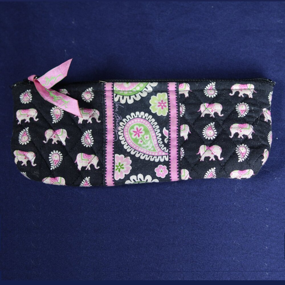Versatile Vera Bradley PINK ELEPHANTS Brush/Pencil/Cosmetics/Jewelry Case